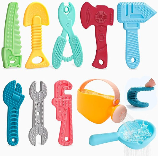 Tools Baby Bath Toys for Kids Ages 1-3 10PCS Toddler Bath Toys Mold Free Baby Gift for 6-12-18 Months Soft-Textured Sensory Teething Toys with Watering Can & Spoon in Bathtub Pool Watertable