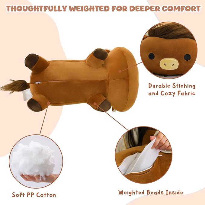 Weighted Stuffed Animals, 3.74 lbs Highland Cow Stuffed Animal with Weighted Beads, Cute Plush Toy Pillow Gifts for Adults Kids Boys Girls
