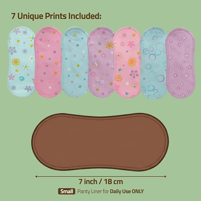 Made in EU - Ultra-Soft Reusable Panty Liners (Small, 7-Pack) – High-Temp Washable Cloth Panty Liners for Women & Teens – Breathable Organic Cotton Keeps You Fresh & Dry for Vaginal Daily Discharge
