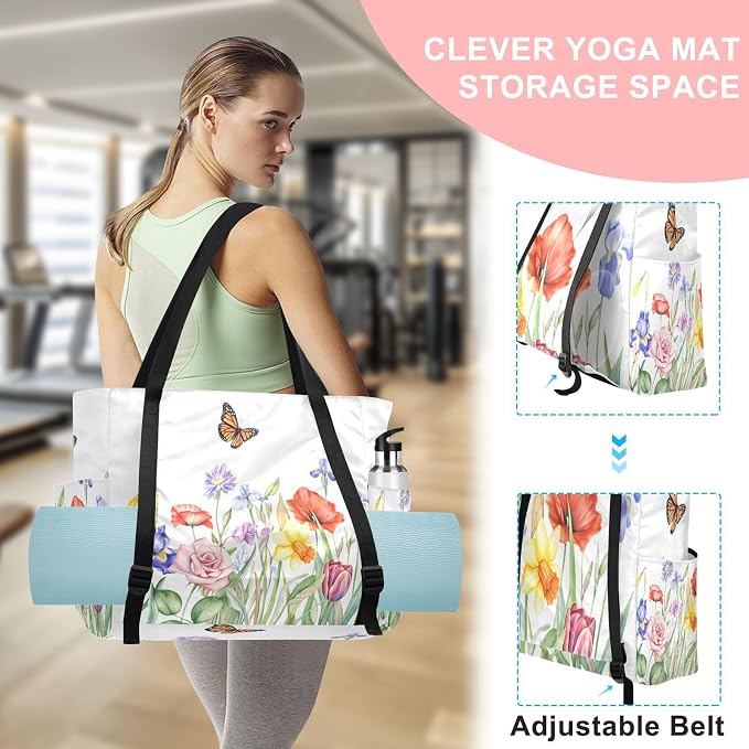 MCHIVER Yoga Bag for Women Men Large Yoga Mat Bag with Adjustable Strap Workout Bags Totes for Pilates Yoga Travel