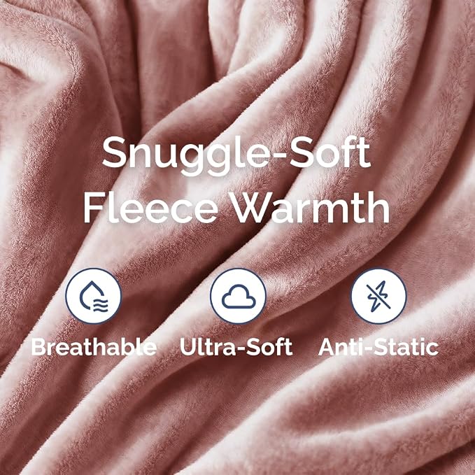 Fleece Blanket King Size - Ultra-Soft Flannel Fleece Blanket - Rose Pink | Soft, Warm, Outdoor Picnic Blanket for Camping, Travel, Lightweight, Cozy, Anti-Static, Home Decor Gifts for Men & Women