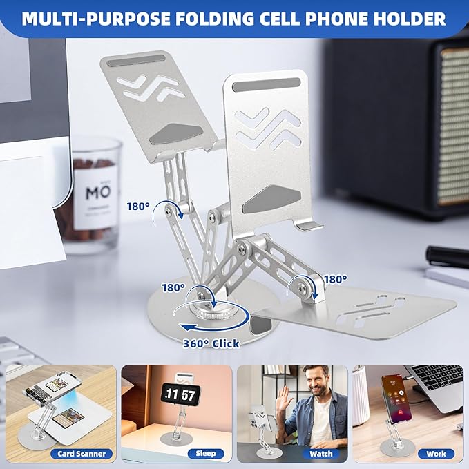 Foldable MTG Trading Card Scanner Stand,Carbon Steel Phone Holder Includes 50 Standard Size Card Sleeves and Scanning Pad,Ideal for Quickly Scan and Price Check,Available for ManaBox (silver)