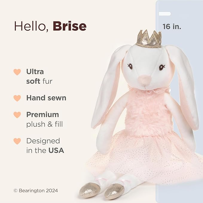 Bearington Collection Ballerina Stuffed Animal - Ballet Doll - Dance Recital Gifts for Girls - Bunny Brise - 16"