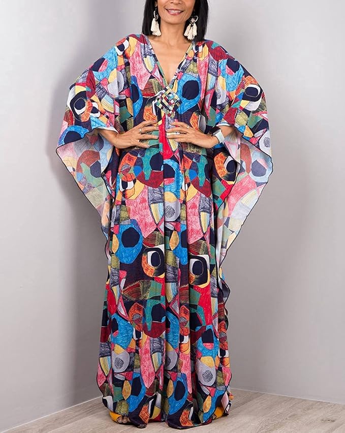 Venasha Womens Caftan Floral Print Kaftan Dress Short Sleeve Swimsuit Cover up Loungewear for Summer