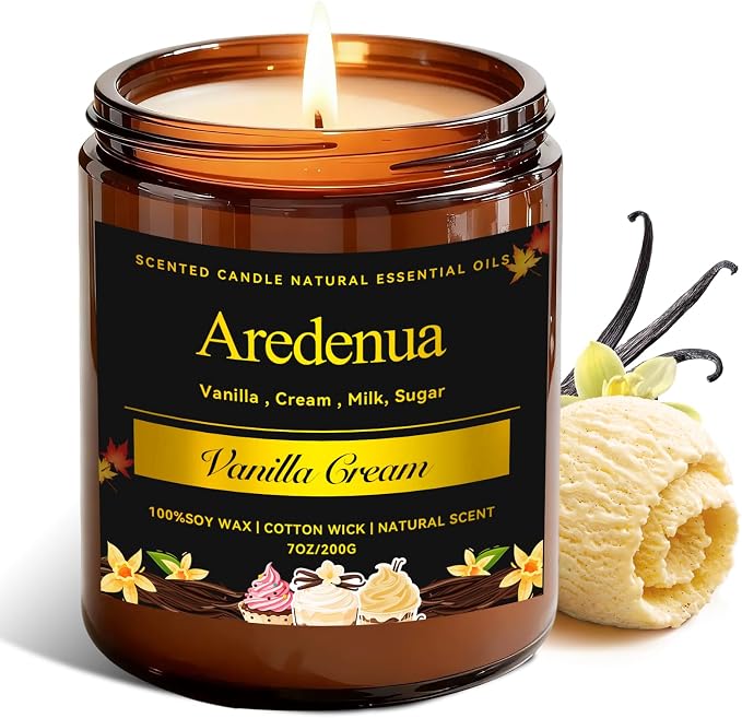 Vanilla Cream Odor Eliminating Candle - Soy Candles for Home Scented - Removing Pet, Kitchen & Bathroom Odors, Fresh Air Scented Candle with Sweet Vanilla Aroma, 50 Hours Long Lasting Burn time