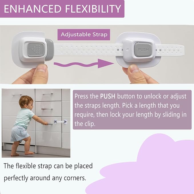 No Drill Furniture Anchor, Adjustable Strap, 2 Packs | Anti-tip, Baby Proofing, 3M Adhesive, Multi-Purpose