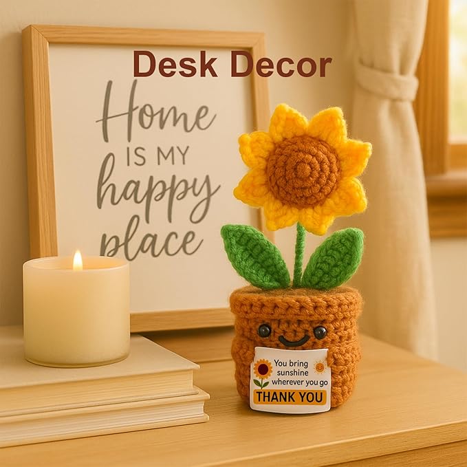 Thank You Gifts for Women Crochet Sunflower, Handmade Emotional Support Plant - Cute Teacher Appreciation Gift, Coworkers Friend Christmas Birthday Home Office Desk Car Decor