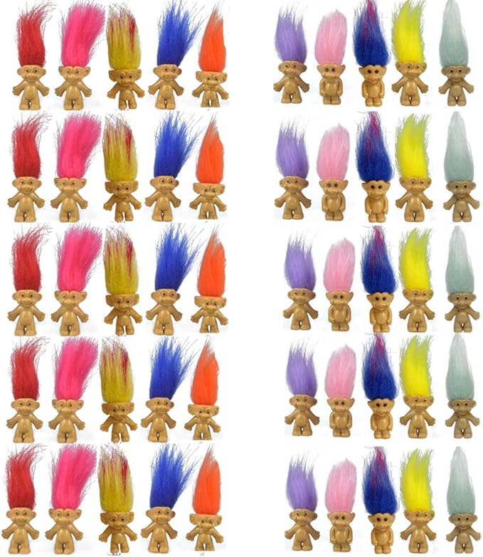 Yintlilocn 50PCS Mini Troll Dolls, PVC Vintage Troll Doll Mini Action Figures 1.2" Cake Toppers Chromatic Adorable Cute Little Guys Collection, School Project, Arts Crafts, Party Favors