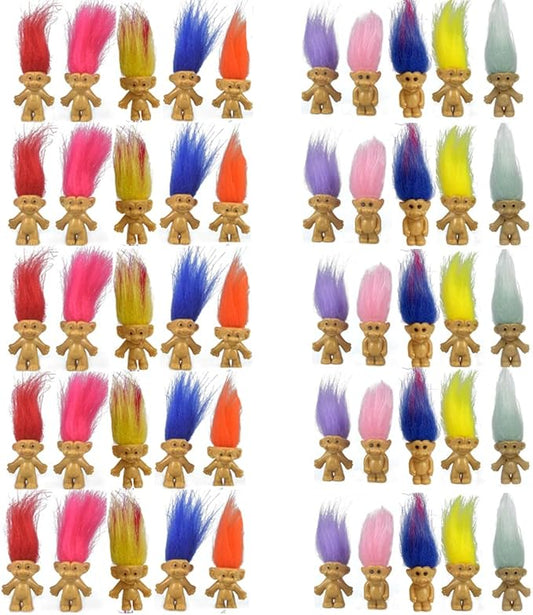 Yintlilocn 50PCS Mini Troll Dolls, PVC Vintage Troll Doll Mini Action Figures 1.2" Cake Toppers Chromatic Adorable Cute Little Guys Collection, School Project, Arts Crafts, Party Favors