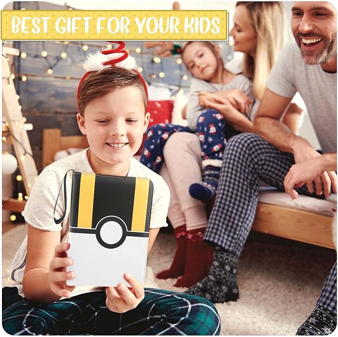Card Binder 4 Pocket, Trading Card Holder Fits 400 Cards With 50 Removable Sleeves, Portable Collection Card Ablum, Game Card Case book With Zipper for Gift - Black