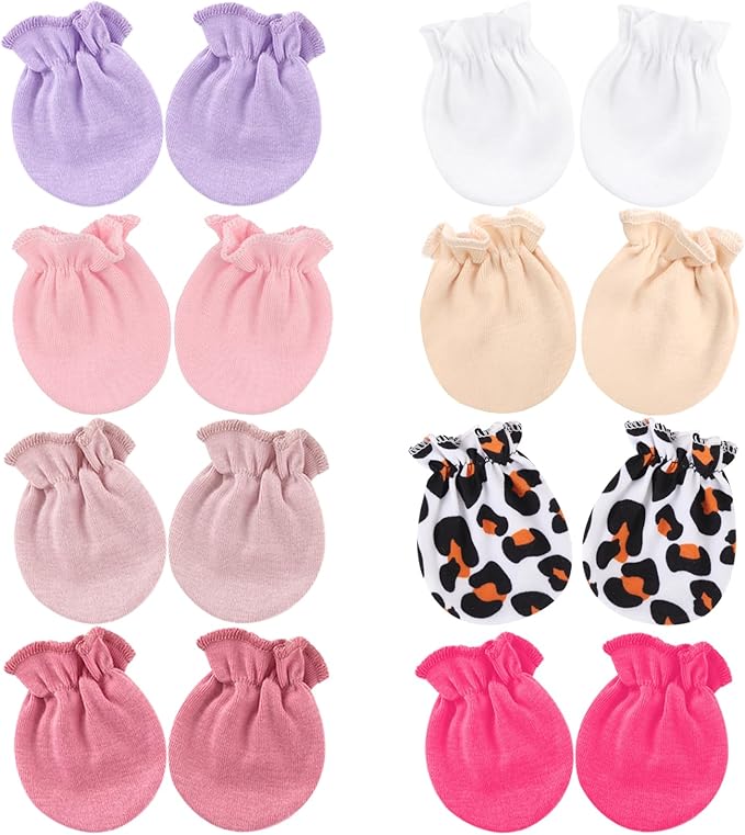BQUBO Newborn Infant Toddler Mittens No Scratch Cotton Elastic Wrist Gloves Hypoallergenic for 0-6 Months Baby Boys Girls