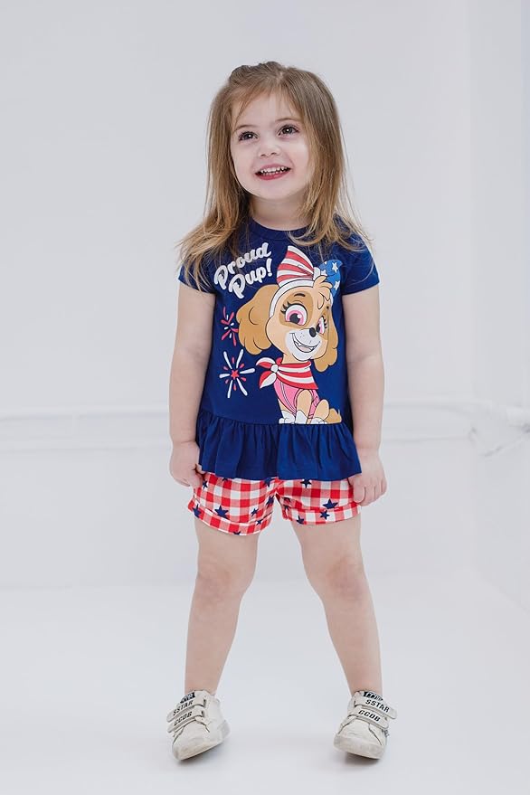 Paw Patrol Skye July 4th Girls Peplum T-Shirt and Twill Shorts Outfit Set Toddler to Big Kid