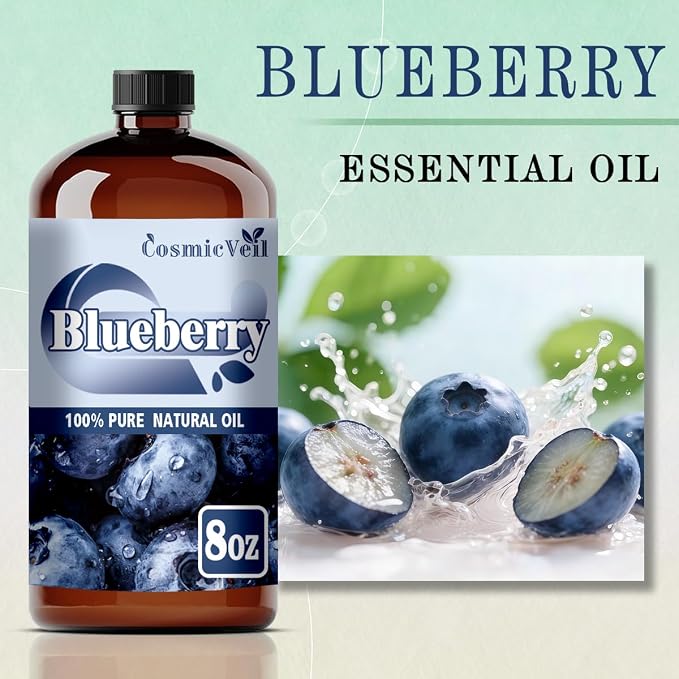 Blueberry Essential Oil for Aroma Diffuser,Humidifier,Home Fragrance,Cleaning,Body Care,Massage,Yoga,DIY Candle,DIY Soap CosmicVeil（Blueberry，8 Fl Oz (Pack of 1)）