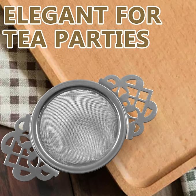 2 Pack Fine Mesh Tea Strainers with Drip Bowls, Stainless Steel Loose Leaf Tea Filter, Double Wing Handles for Mugs & Cups 2.5-4 Inch Mouth, Silver