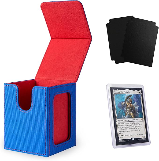 Venssu MTG Deck Box for Commander Display,Card Deck Box Fits 100 Double Sleeved Cards,TCG with 2 Dividers and 1 Toploader (Blue and Red)