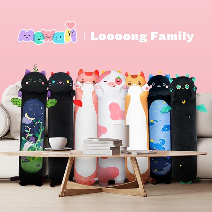 Long Cow Plush 5 Sizes, 120% Extra Filling Giant Plushness Kids Body Pillow, Kawaii Cute Strawberry Cow Stuffed Animals Plushies, Big Long Body Pillow Cat Plush Gift for Girls 53”