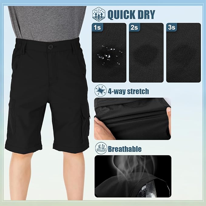 linlon Kids' Cargo Pants, Boy's Casual Outdoor Quick Dry Waterproof Hiking Climbing Convertible Trousers #9016