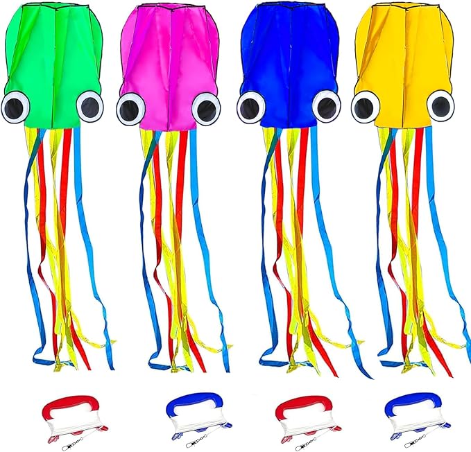 Large Octopus Kites for Kids and Adults - Easy to Fly, 28X158 3D Software Colorful Kite with Long Tails. Perfect for Beach and Outdoor Activities