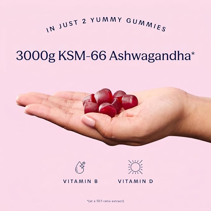 Trip Ashwagandha Gummies with Vitamin D12, B Vitamins, 3000mg Ashwagandha KSM 66 Per Serving, Vegan, Naturally Flavored On The Go Chewable Gummy, Juicy Cherry Flavor, 1 Bag, 60 Count