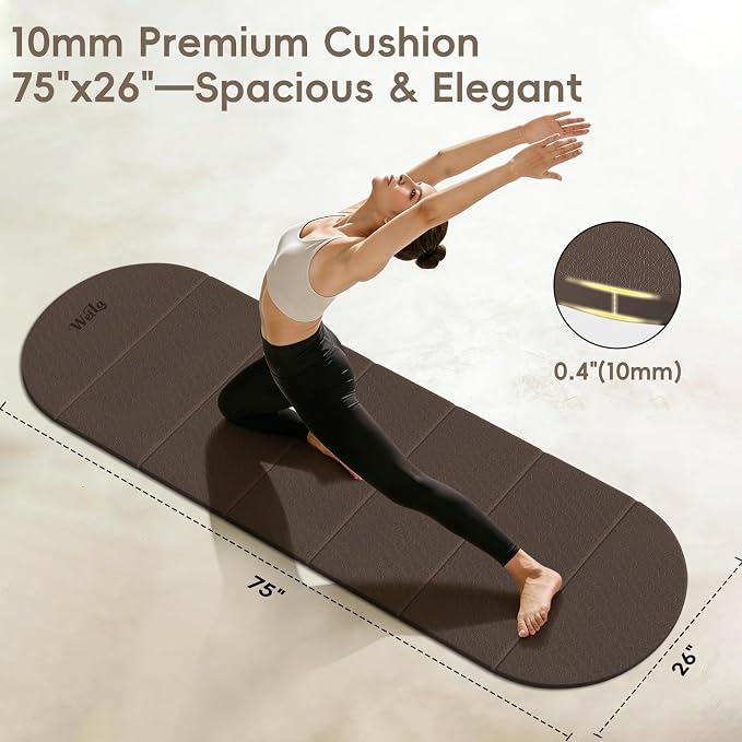 Foldable Yoga Mat 10mm Thick TPE, Double-Sided Textured Non-Slip Dual-Color Mat, 7-Fold Portable for Yoga, Pilates, Floor Workouts, Home Gym & Travel, 75"x26"