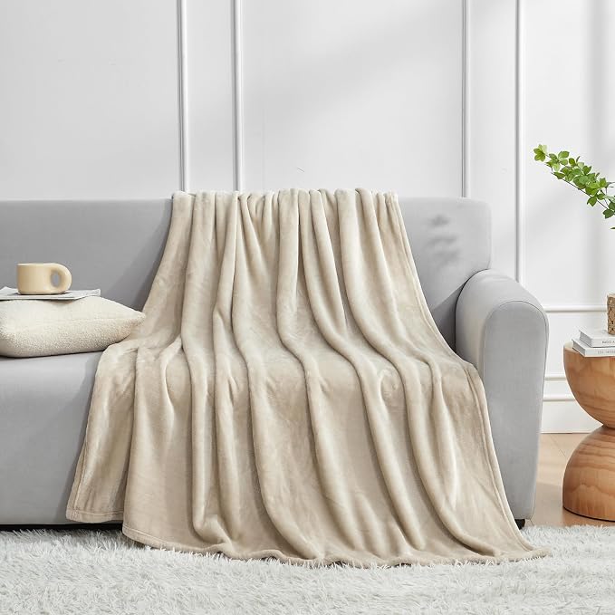 Hansleep Throw Taupe Fleece Blanket, Soft Flannel Bed Blanket | Fuzzy Cozy Blanket 50x60 Inches, Multi-use for Bed, Sofa, Couch, Travel, Camping, All Season Warm Lightweight Cover