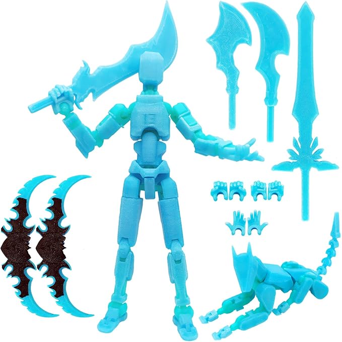 T13 Action Figures (Grow in The Dark Blue) Titan 13 Action Figures T13 3D Action Figure Set Already Assembled Dummy 13 Nova T-13 Robot 3D Printed Multi-Jointed Movable Toy (Blue Blue + Dog)