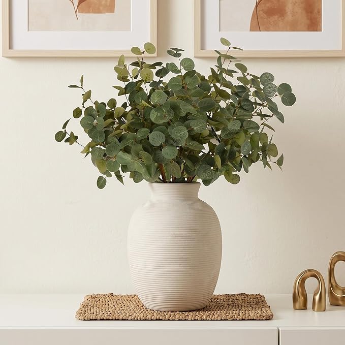 White Ceramic Vase for Flowers, 8in Waterproof Pottery Ceramic Vases | Flower Terracotta Vases for Farmhouse Table Centerpieces, Home Decor, Living Room