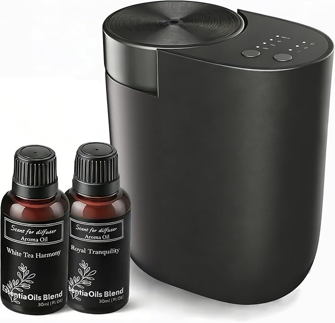 Waterless Diffuser for Essential Oil, Plug in Wall Scent Diffuser for Home, Quiet Cold Air Aromatherapy Diffuser with 500 Sq Ft Coverage, Includes 2×30ml Hotel-Inspired Oils (Black)