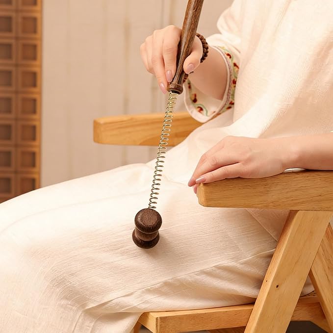 Wooden Spring Massage Hammer,Long Size Manual Lymphatic Drainage Massage Hammer,Wood Therapy Body Massager,Brown,15.5 Inches,1 Piece