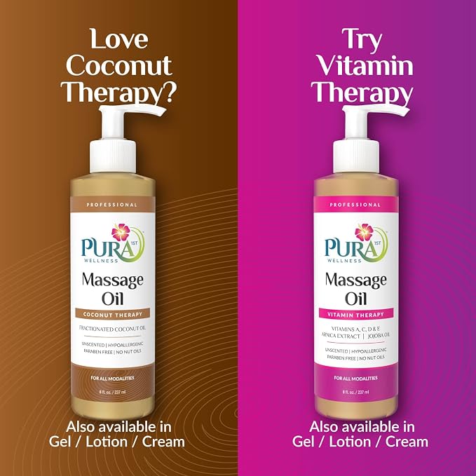 Coconut Therapy 8 Fl oz Massage Oil, Coconut Oil, Professional, Massage Therapy, Deep Tissue, Unscented, Natural Ingredients, Skin Hydrating, Moisturizing, Muscle Relief, for Bruising