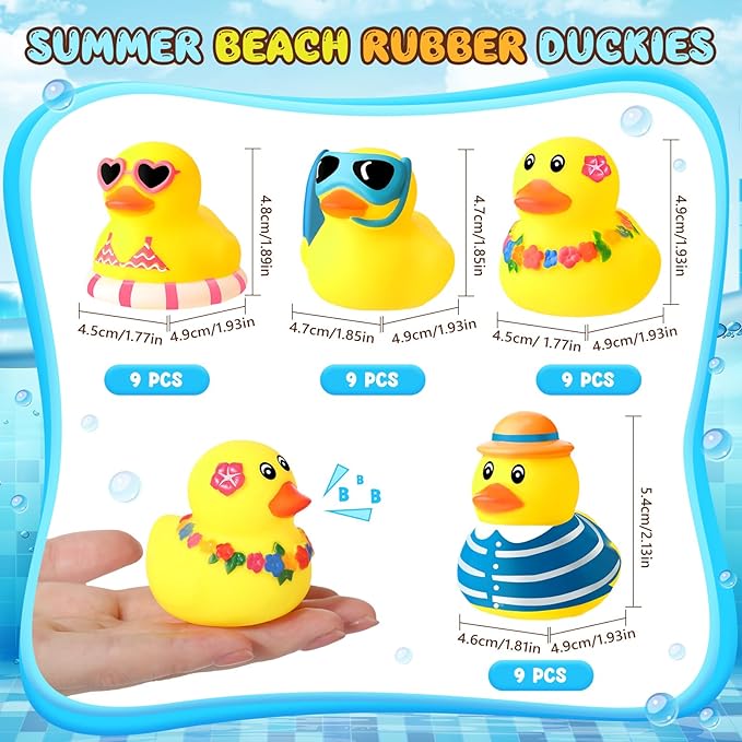 Honoson Summer Beach Rubber Duckies Bulk Mini Rubber Duck Bath Toys Float Bathtub Ducky Cute Squeaky Ducky for Classroom Carnival Summer Birthday Baby Shower Party Favor(Yellow Series,36 Pcs)