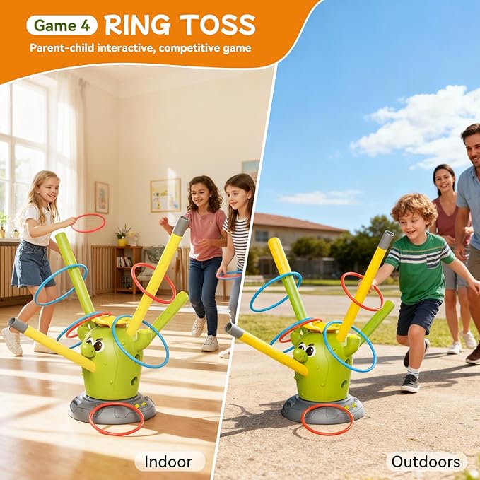 Cactus 4 in 1 Musical Jumping Toys, Toss Ring Game and Stomping Rocket Launcher for Kids Age 3-8, Baseball Sport Toy for Indoor & Outdoor Birthday Gifts for Toddler Boys & Girls (Cactus-C)