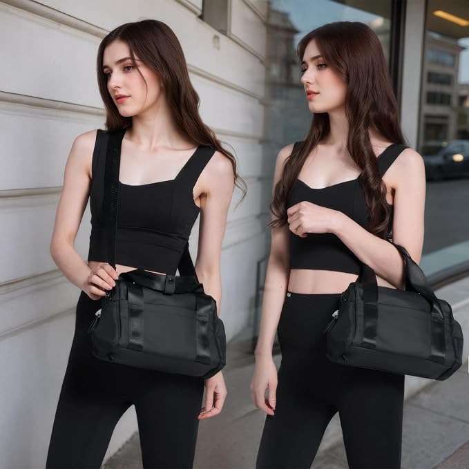 Bucosd Small Gym Bag for Women, Mini Crossbody Gym Duffle Bag with Wet Compartment, Carry on Gym Tote Bag for Workout Dance Sport Travel (Mini-Black)