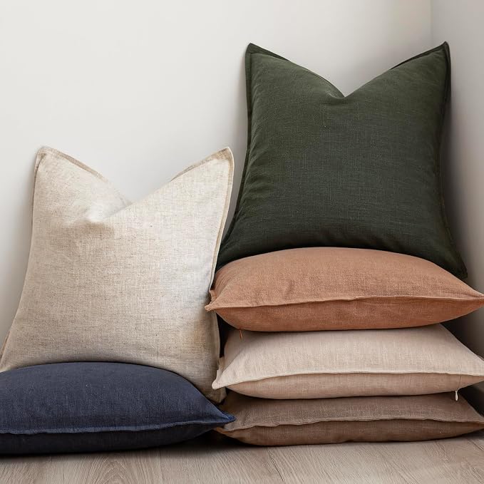 Foindtower Pack of 2, Decorative Linen Solid Throw Pillow Covers Accent Lumbar Cushion Case Boho Farmhouse Pillowcase for Chair Couch Sofa Bedroom Living Room Home Decor 12 x 20 Inch Dark Olive Green