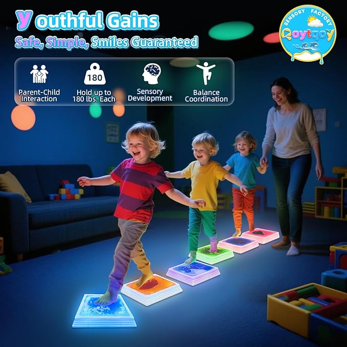 Light Up Stepping Stones for Kids Ages 3+ - Non-Slip Sensory Balance Stones for Toddler Balance, Sensory Play & Motor Skills
