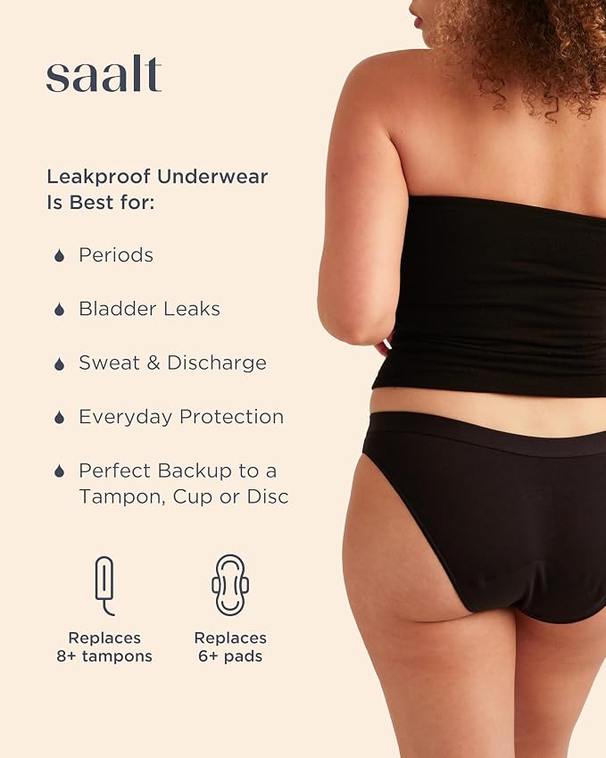 saalt Cotton Bikini Period Underwear | Comfortable, Thin, and Keeps You Dry from All Leaks, Reusable & Washable, Cotton, Bikini