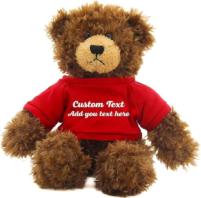 Customized Chocolate Brandon Bear - 12 inch Personalized Stuffed Bear Plush Toy - Perfect Custom Shirt Bear Gift for Graduation Valentines Graduation Easter Holidays (Red Shirt)