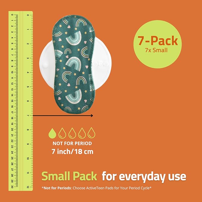 Non-Slip, Organic Cotton Reusable Panty Liners for Teen Girls (Small 7-Pack) - 100% Breathable & High-Temp Washable Cloth Panty Liners for Vaginal Discharge - Gentle on Skin, Stay Fresh & Dry Daily