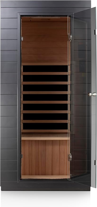 EZLIFE 1-Person Low EMF Infrared Solo Sauna with Red Light Up to 149°F Bluetooth Speakers, Interior Dimensions– 29.45”L × 31.81”W × 63.35”H
