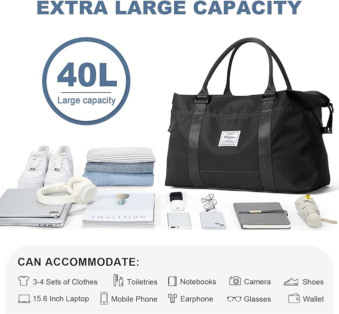 Travel Duffel Bag, Carry On Overnight Weekender Bags for Women | Travel Bag with Wet Pocket & Trolley Sleeve, For Spirit Airlines 18x14x8 Personal Item Bag
