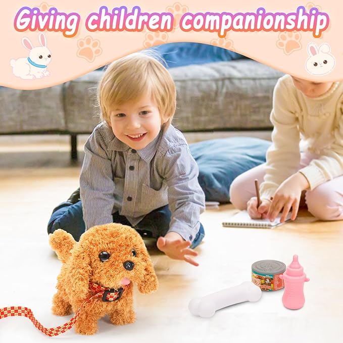 Tagitary Plush Toys Puppy Electronic Toy Dogs That Walk and Bark,Tail Wagging Fake Dog Interactive Dog Toy for Kids with Leash,Easter Christmas Birthday Gift for Toddlers Kids
