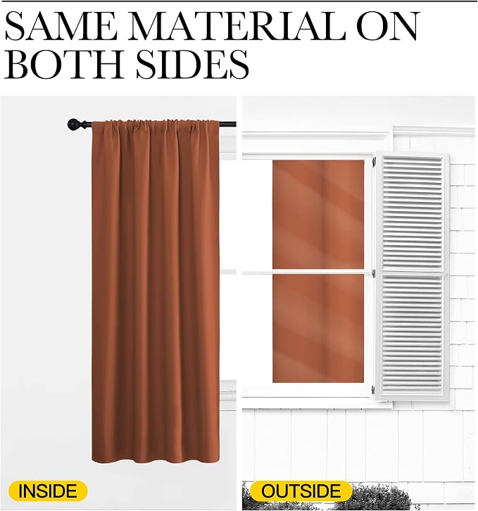 NICETOWN Blackout Curtains and Drapes - Thermal Insulated Solid Rod Pocket Blackout Draperies/Panels (Burnt Orange, 1 Pair, 34 by 54 inches)