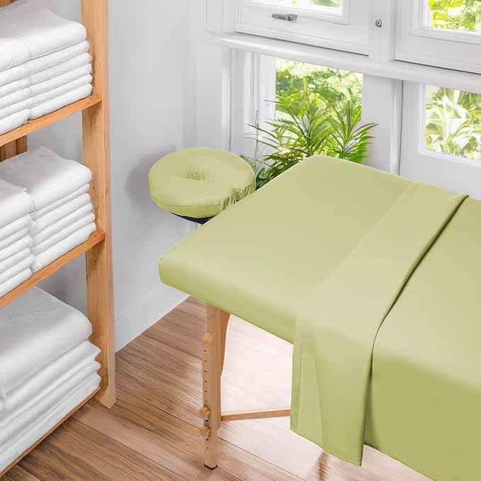 Saloniture 3-Piece Microfiber Massage Table Sheet Set - Premium Facial Bed Cover - Includes Flat and Fitted Sheets with Face Cradle Cover - Sage Green
