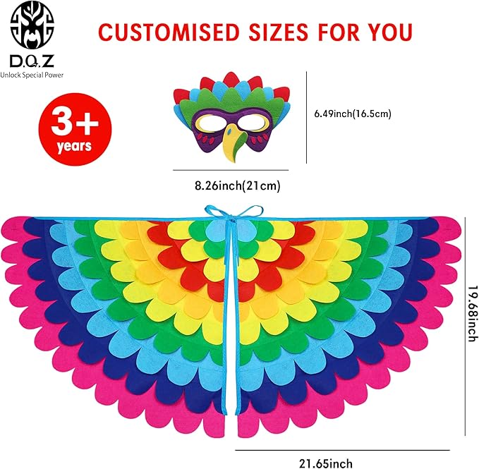 D.Q.Z Bird-Wings-Costume for Kids Dress Up, Felt Feathered Owl Parrot Chicken Animal Role Play Costume, Gift for Girl Boys