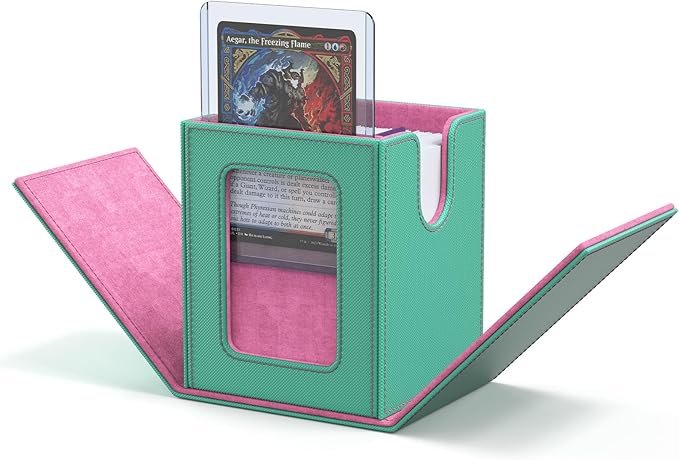 ZLCA MTG Deck Box with Commander Window Display, Trading Card Storage Box Holds 100 Double-Sleeved Cards Suitable for TCG/CCG/PTCG/EDH/Magic/Sport Cards (Aqua&Pink)