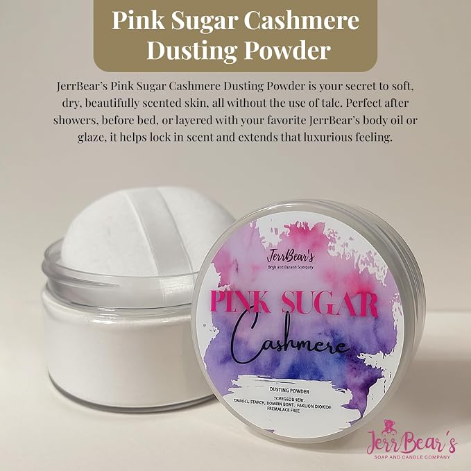 Pink Sugar Cashmere Dusting Powder for Women, 4oz Jar | Talc Free Body Formula, Soft Scented Skin Care, Gentle Powder for Daily Freshness, Includes Puff Application