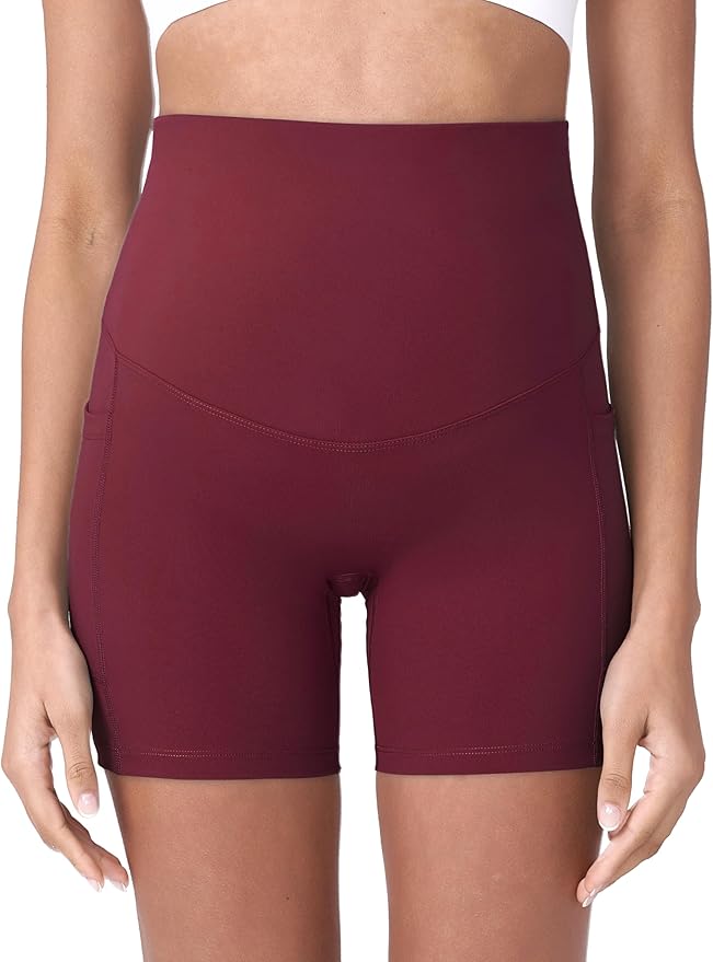 POSHDIVAH Women's Maternity Yoga Shorts Over The Belly Bump Summer Workout Running Active Short Pants with Pockets 5"/8"