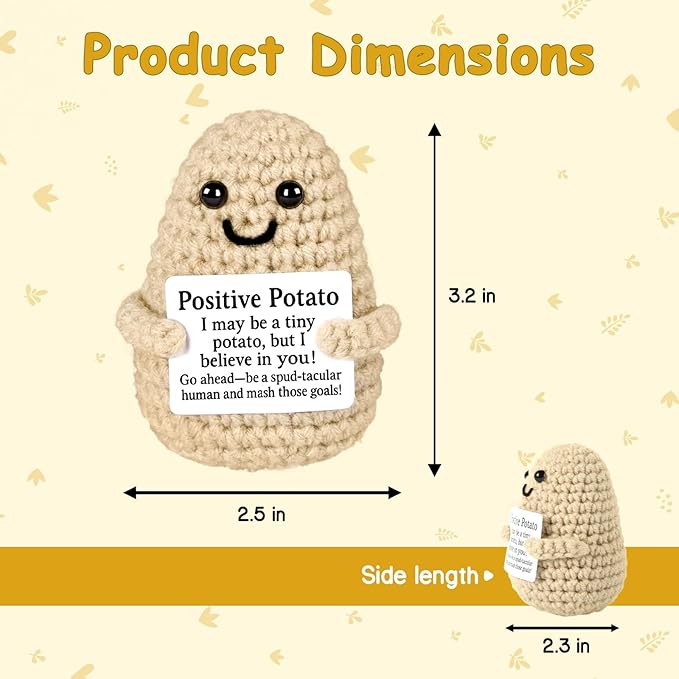 Emotional Support Crochet, Positive Crochet Potato, Encouragement Gifts for Women Men Birthday Christmas Self Care Friends Coworkers Relaxation Gift Desk Home Fall Decor Inspirational Support