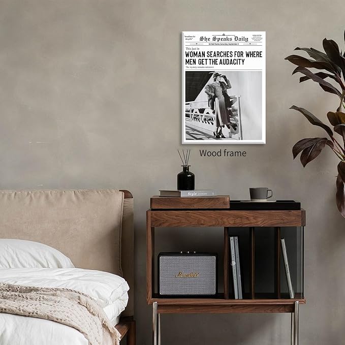 Black and White Newspapers Poster Women Searches For Where Men Get the Audacity Wall Art 24X36 inch Framed Trendy Feminist Canvas Prints for Home Bar Wall Decor
