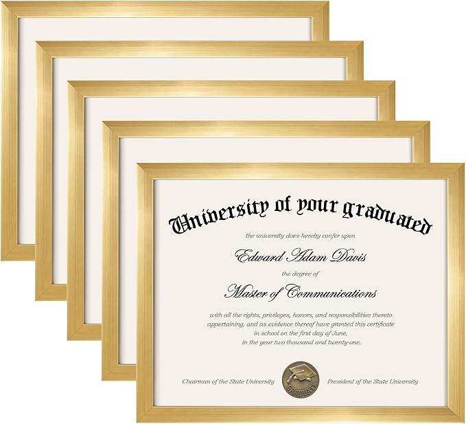 upsimples Certificate Frame, 8.5 by 11 Glass Diploma Frames, 5 Pack, Gold | Displays 8.5x11 Document and Degree, Graduation Gift for Wall or Tabletop Decor, High-definition Glass